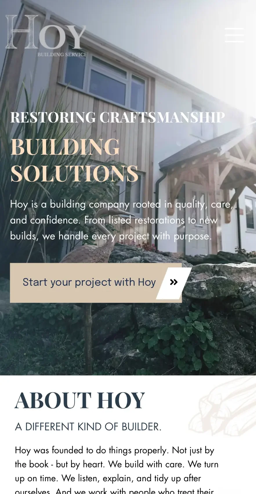 Hoy Building Services website shown on a phone